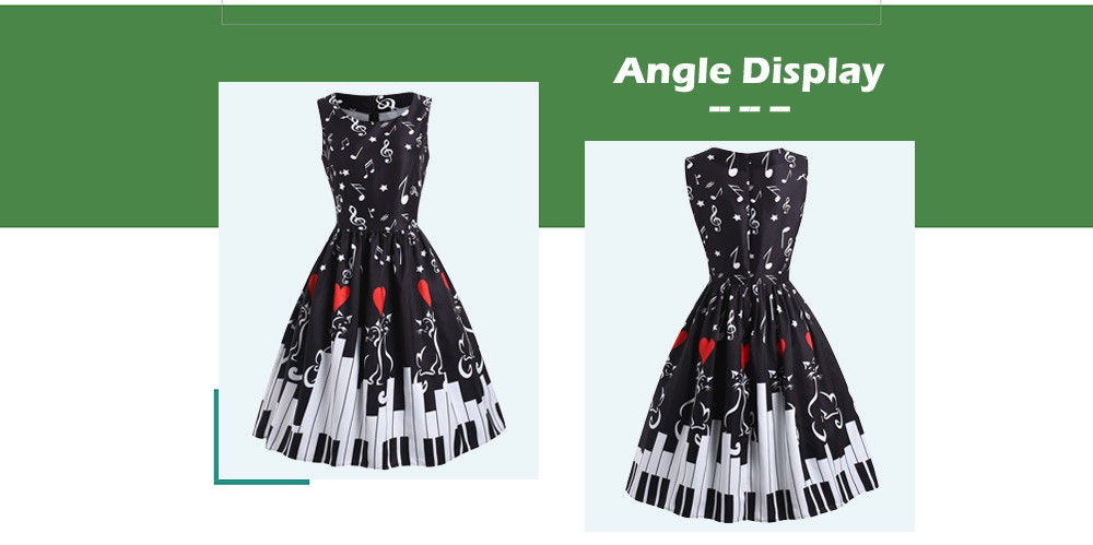 Piano Print Sleeveless A Line Dress