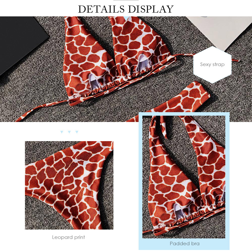 Trendy Leopard Print Strap Low Waist Padded Women Bikini Set