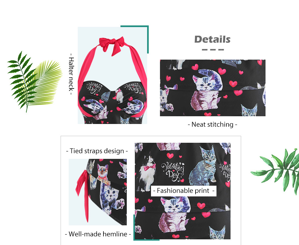 Plus Size Cat Print Valentine Tankini Set