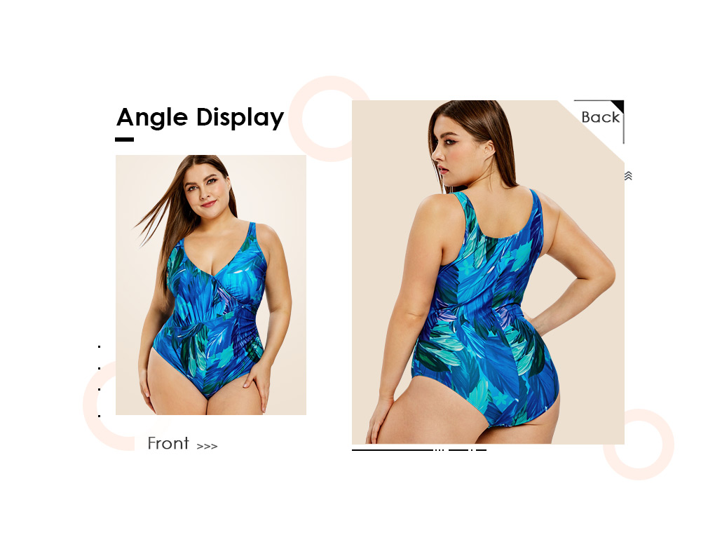 Plus Size Leaf Print Plunge Swimwear