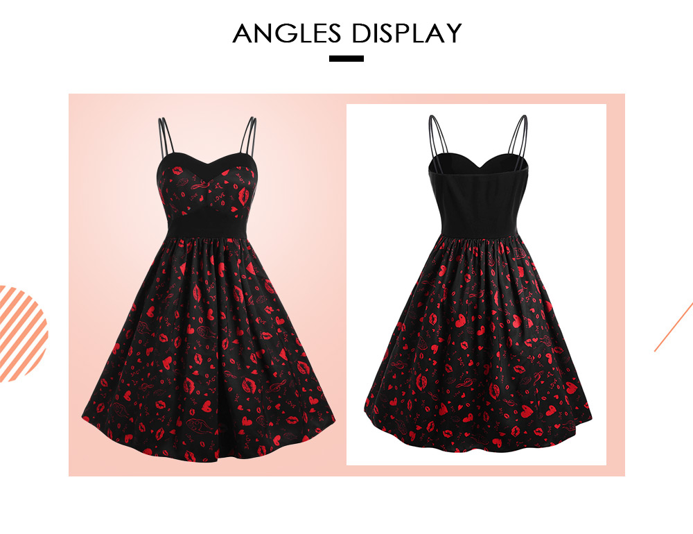 Lips Print Sweetheart Neck Vintage Dress