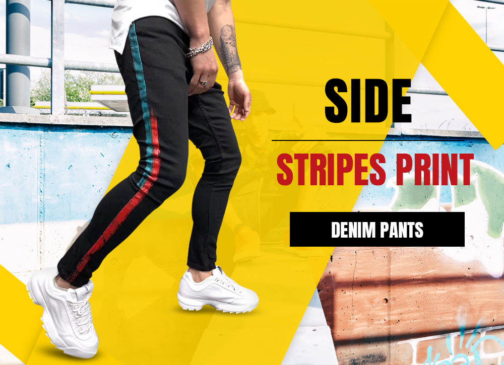 Painting Stripes Print Denim Pants