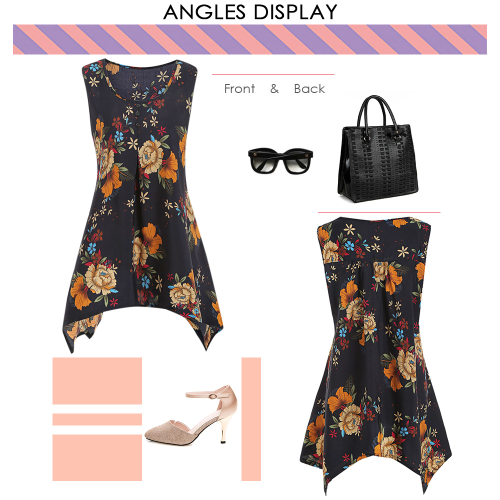 Asymmetric Floral Print Sleeveless Dress