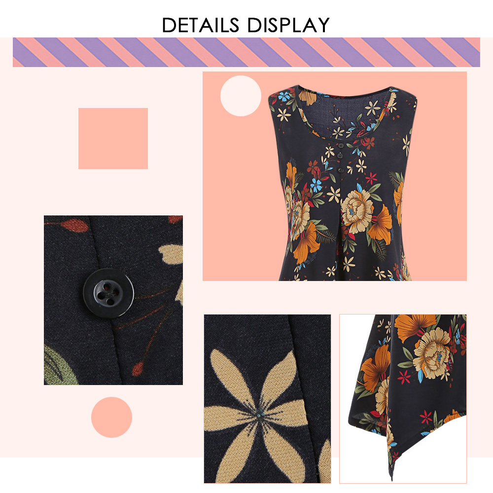Asymmetric Floral Print Sleeveless Dress