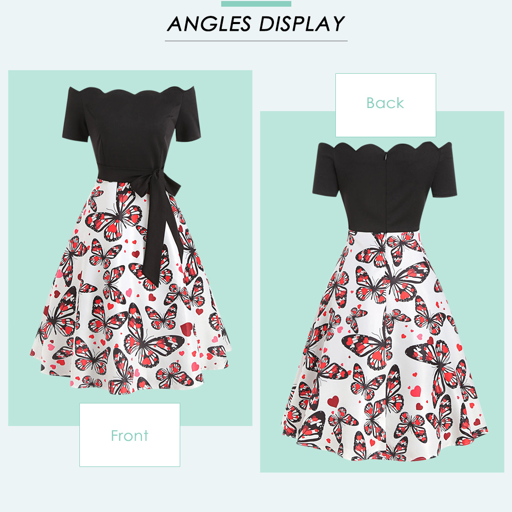 Vintage Scalloped Butterfly Print Dress