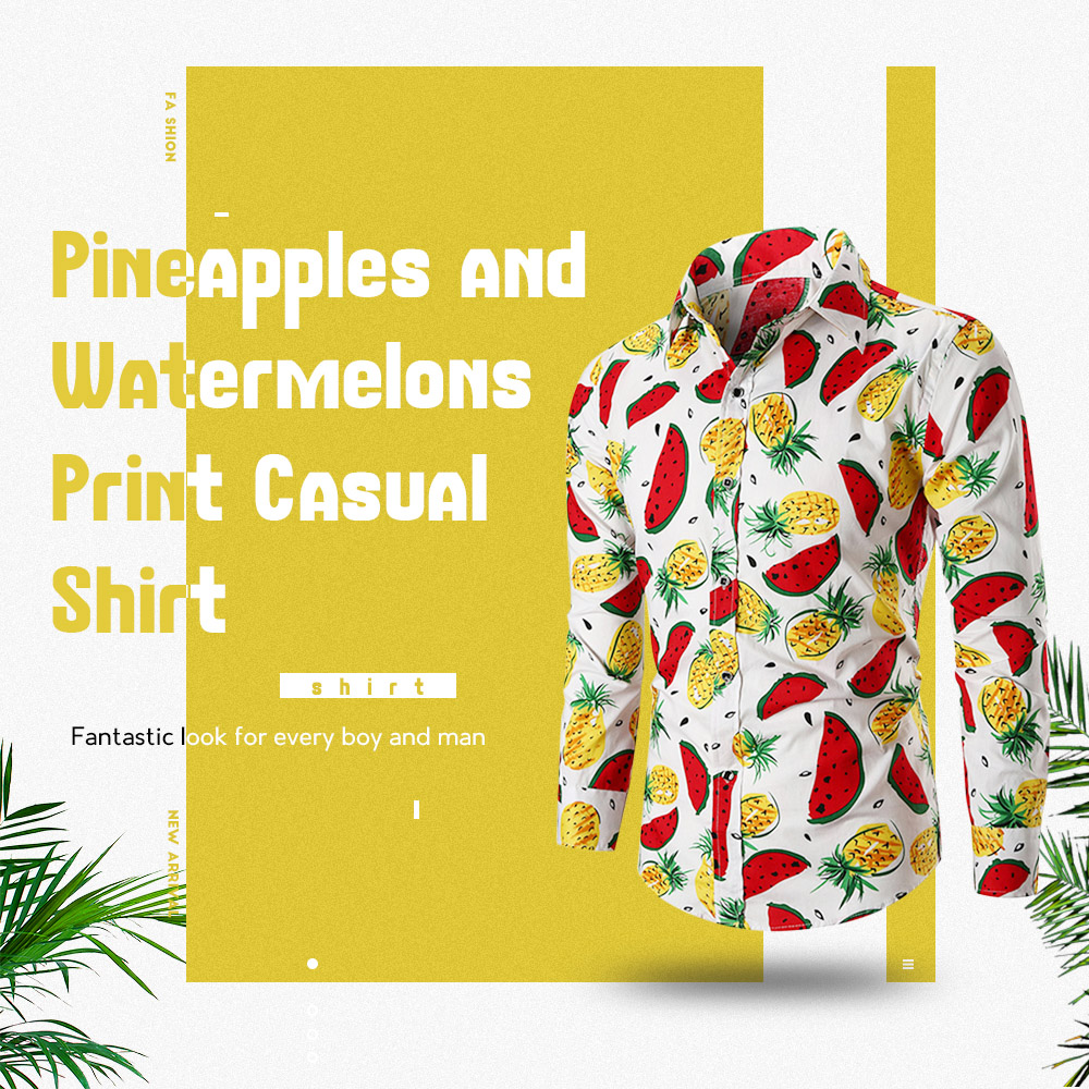 Pineapples and Watermelons Print Casual Shirt