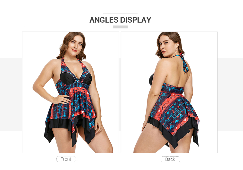 Plus Size Geometric Moulded Tankini Set