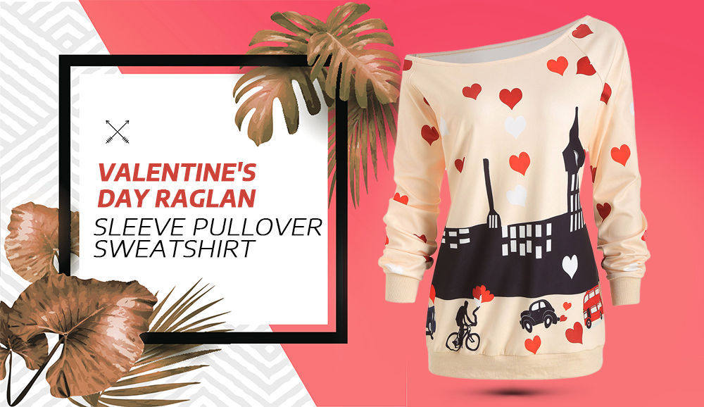 Plus Size Valentine's Day Raglan Sleeve Pullover Sweatshirt
