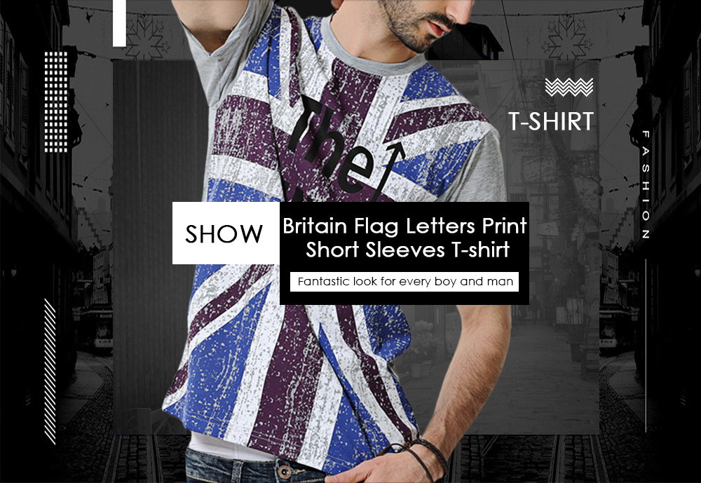 Britain Flag Letters Print Short Sleeves T-shirt