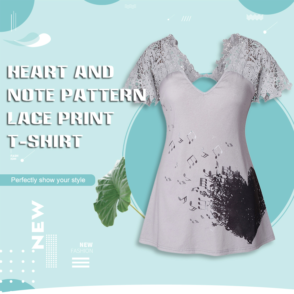 Plus Size Heart Pattern V Neck T-shirt