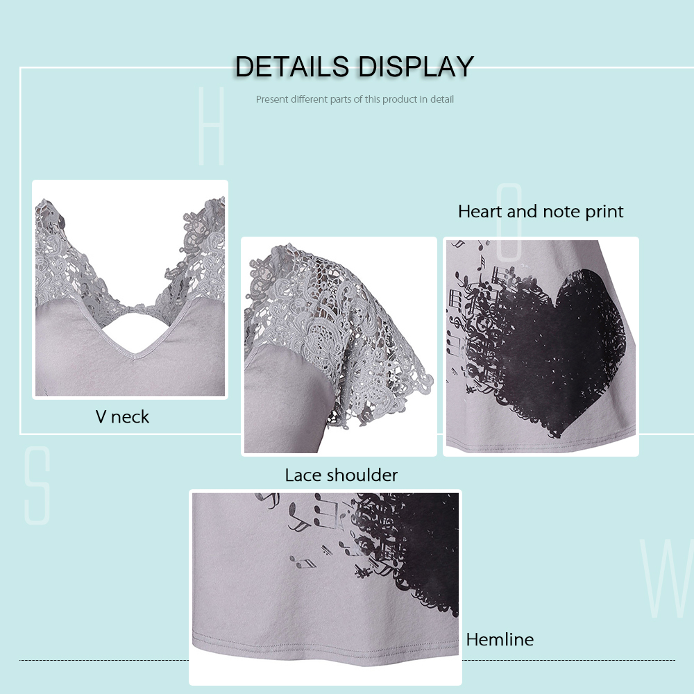 Plus Size Heart Pattern V Neck T-shirt