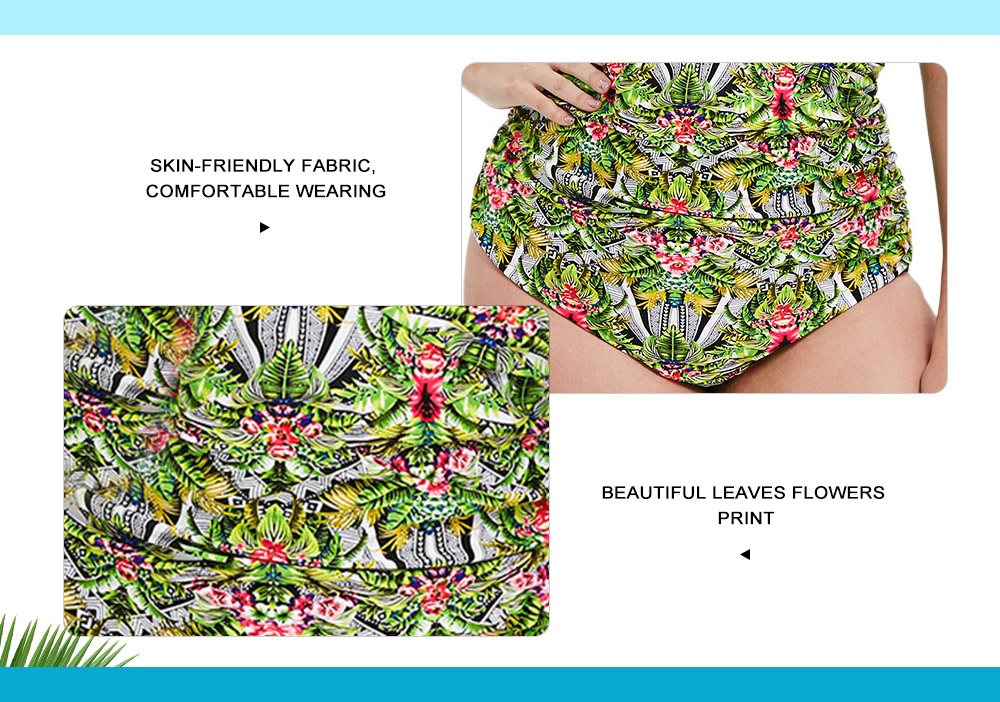 Plus Size Twist Front Leaf Print Swimwear