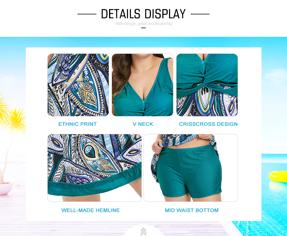 Criss Cross Plus Size Printed Tankini Set