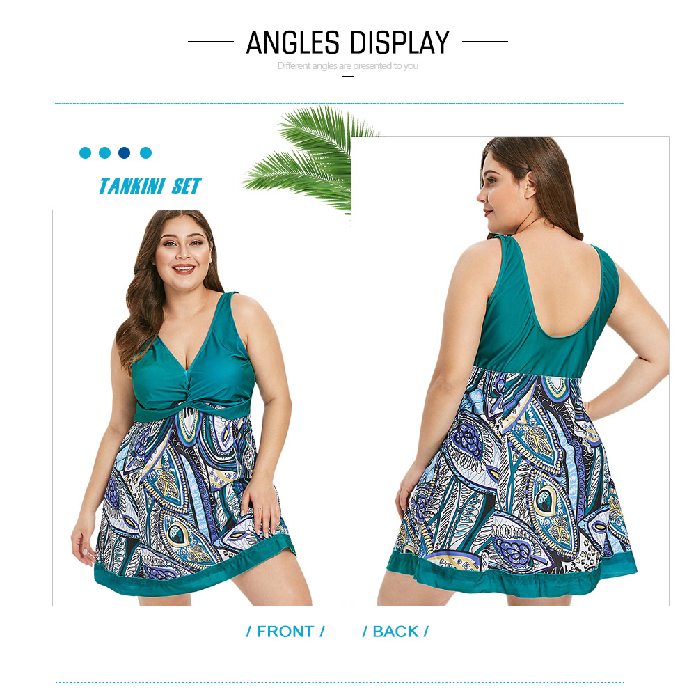 Criss Cross Plus Size Printed Tankini Set