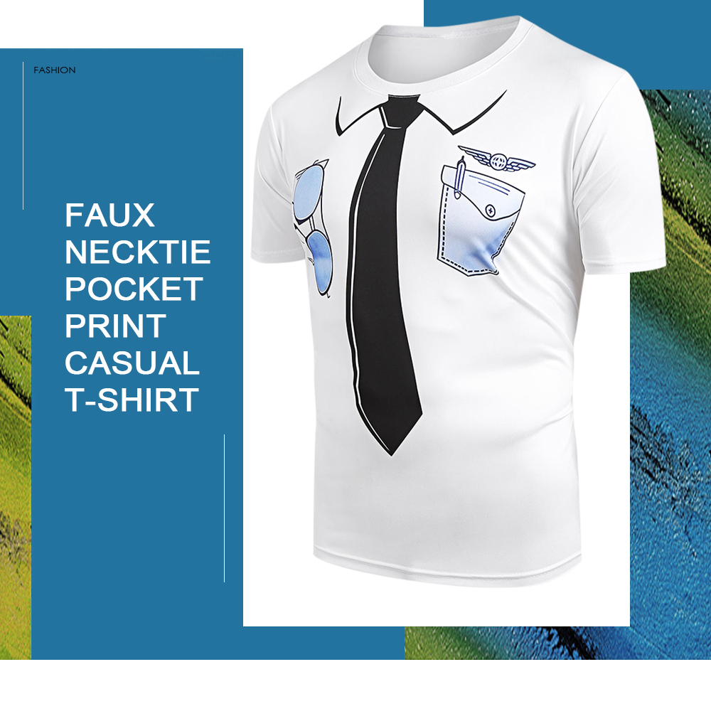 Faux Necktie Pocket Print Casual T-shirt