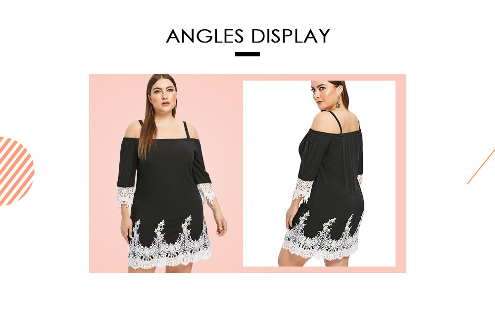 Plus Size Cold Shoulder Lace Applique Panel Shift Dress