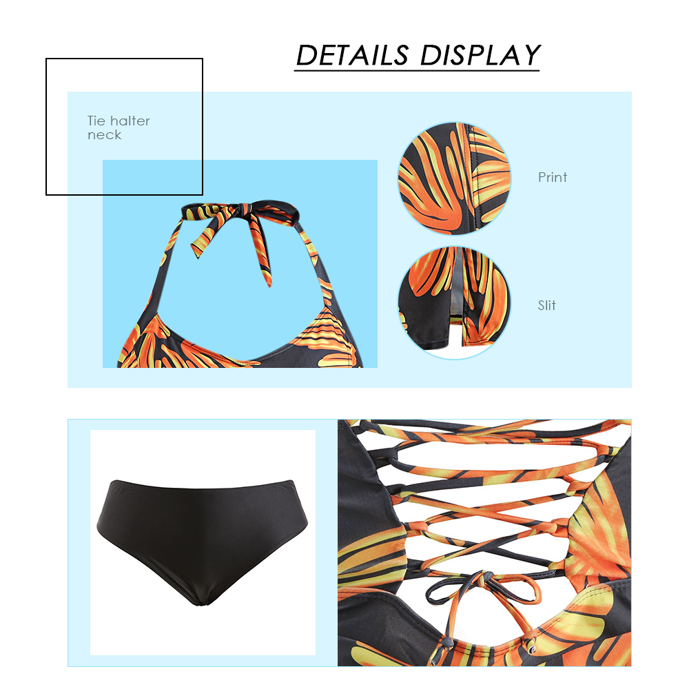 Halter Neck Plus Size Printed Tankini Set