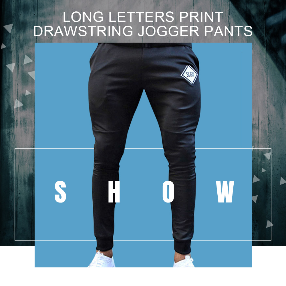 Long Letters Print Drawstring Jogger Pants
