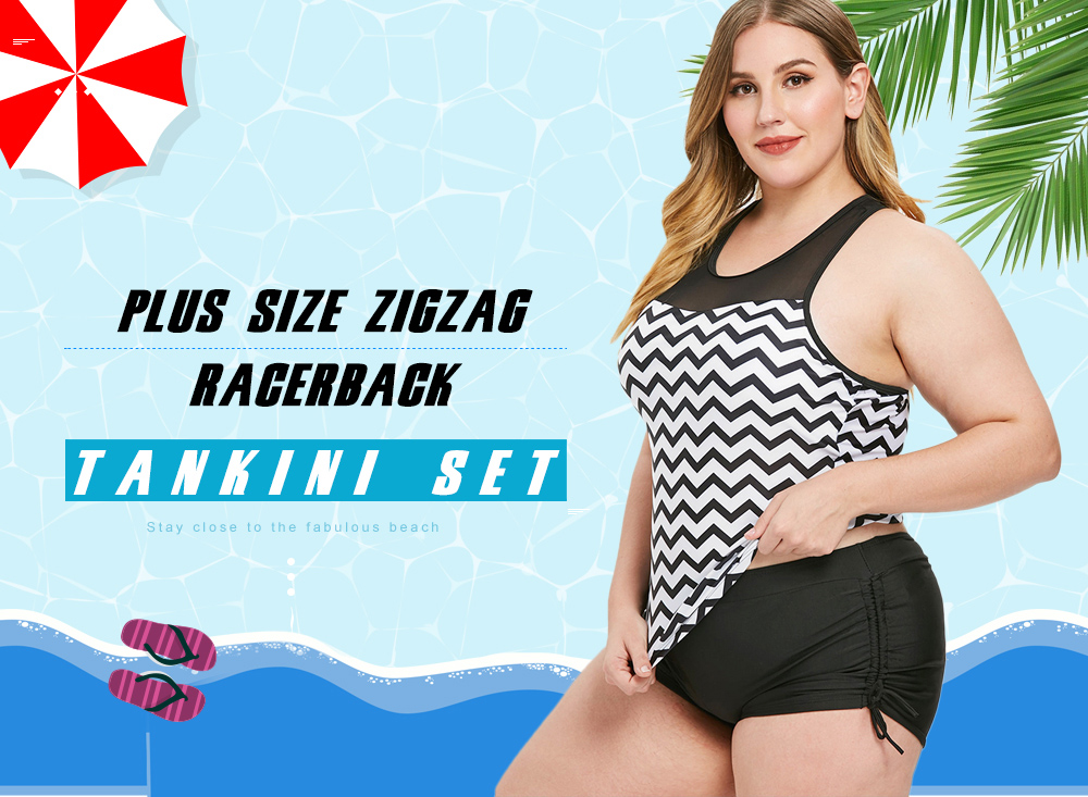 Plus Size Zigzag Racerback Tankini Set