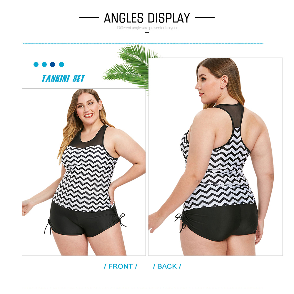 Plus Size Zigzag Racerback Tankini Set