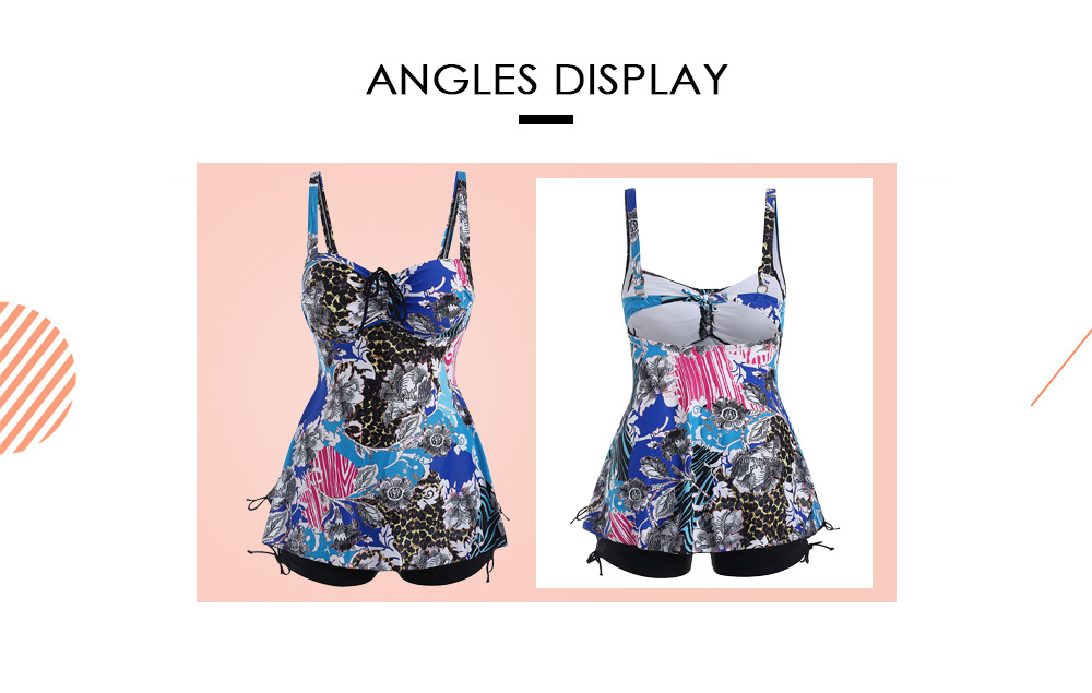Spaghetti Strap Printed Plus Size Tankini Set