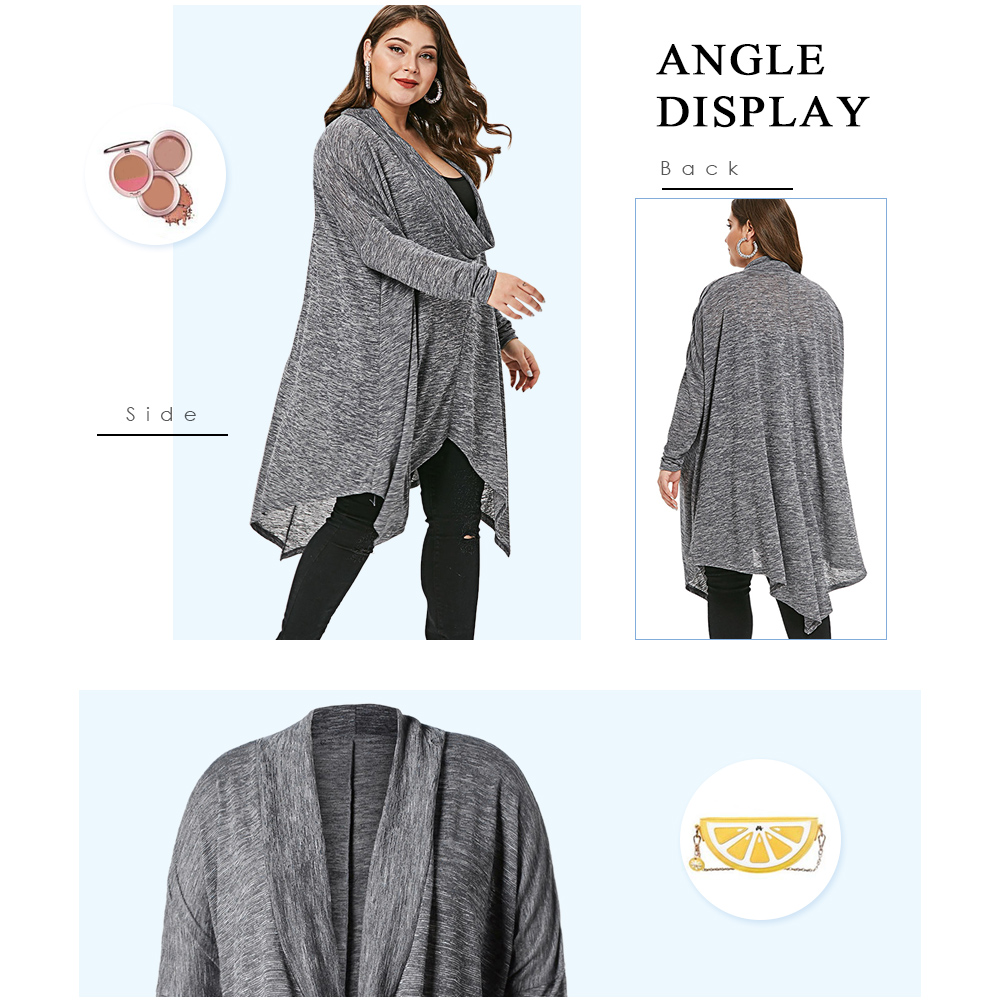 Plus Size Cowl Neck Marled Asymmetrical Top