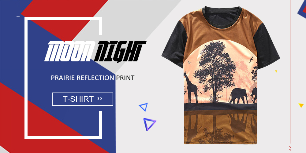 Moon Night Prairie Scenery Reflection Print Casual T-shirt