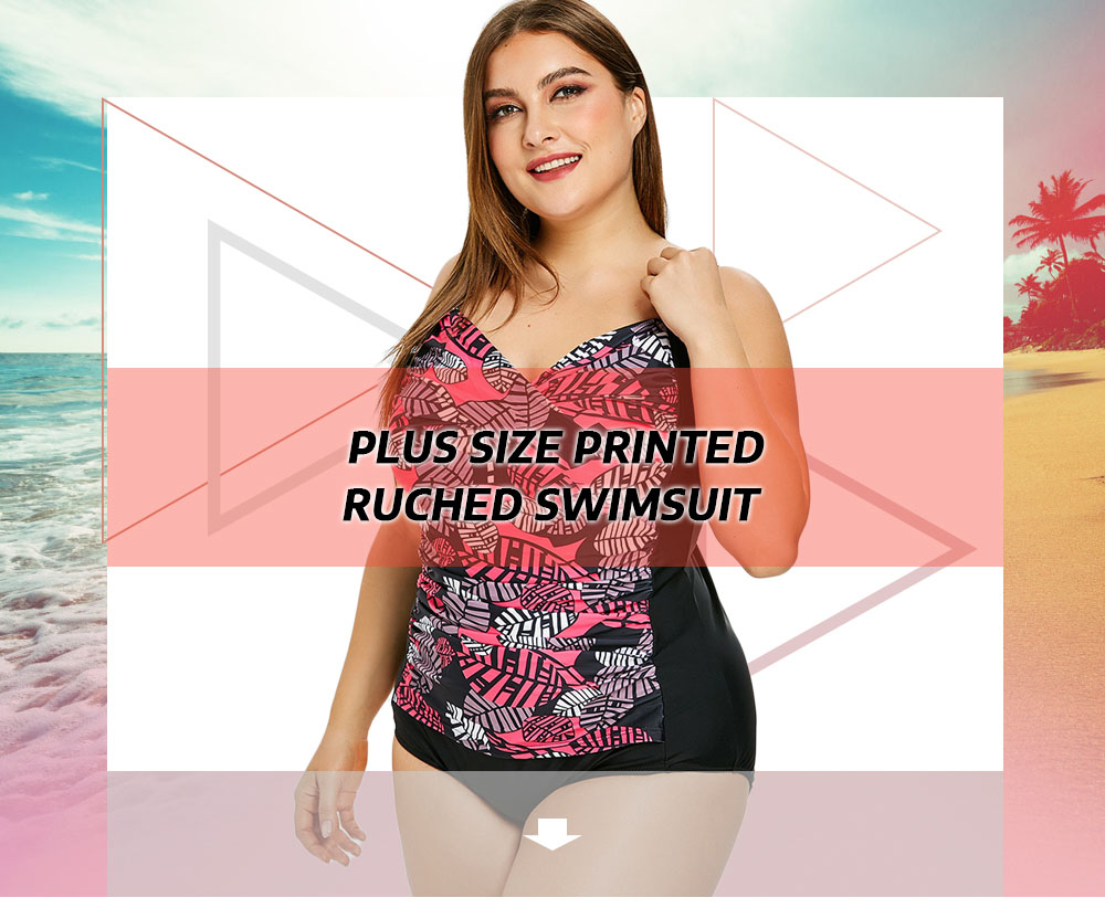 Plus Size Printed Ruched One Piece Swimsuit