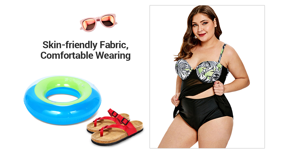 Plus Size Mesh Sheer Print Tankini Set