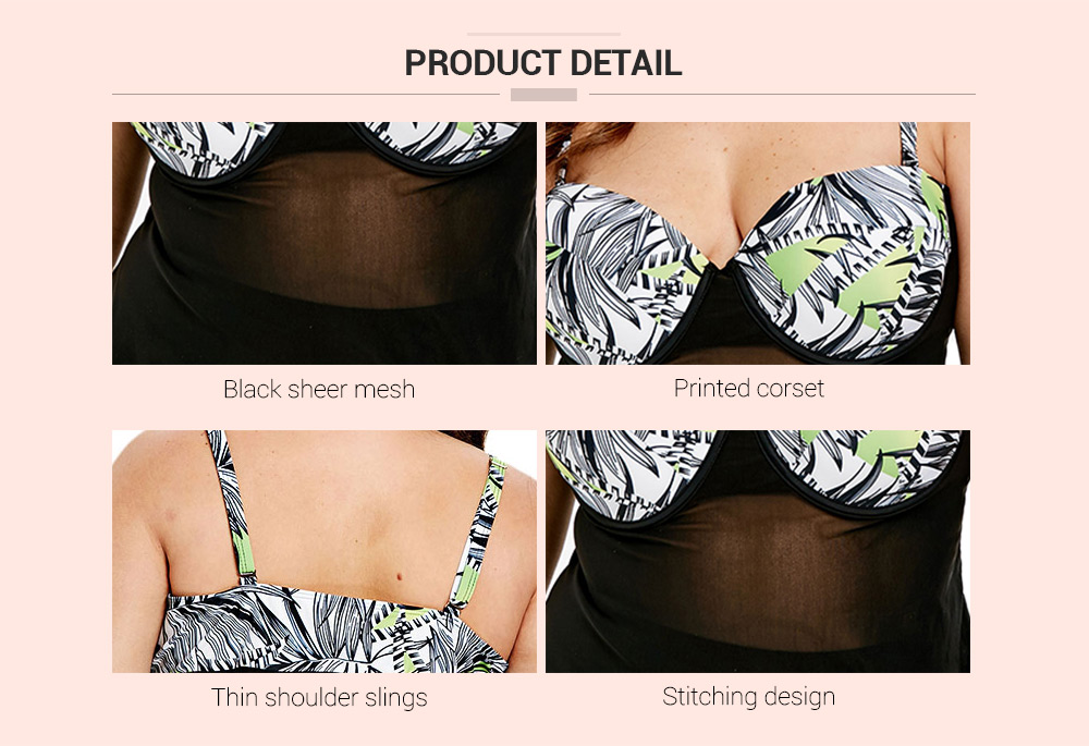Plus Size Mesh Sheer Print Tankini Set