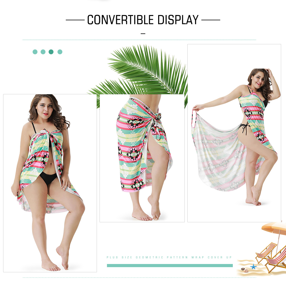 Plus Size Geometric Pattern Wrap Cover Up