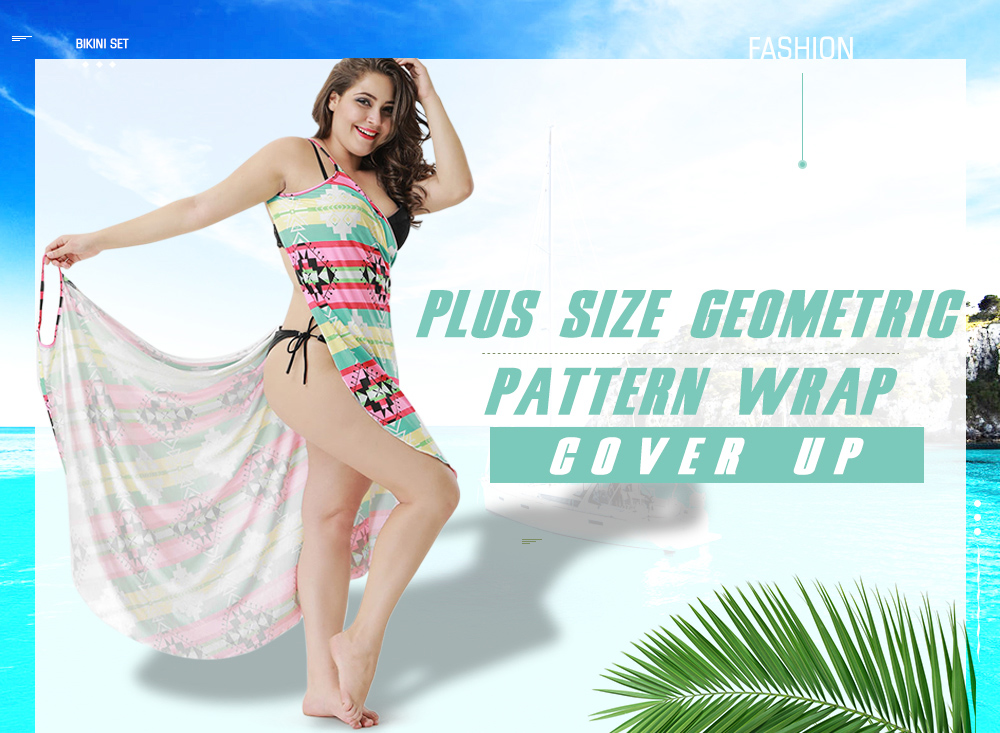 Plus Size Geometric Pattern Wrap Cover Up