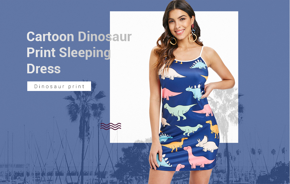 Cartoon Dinosaur Print Sleeping Dress
