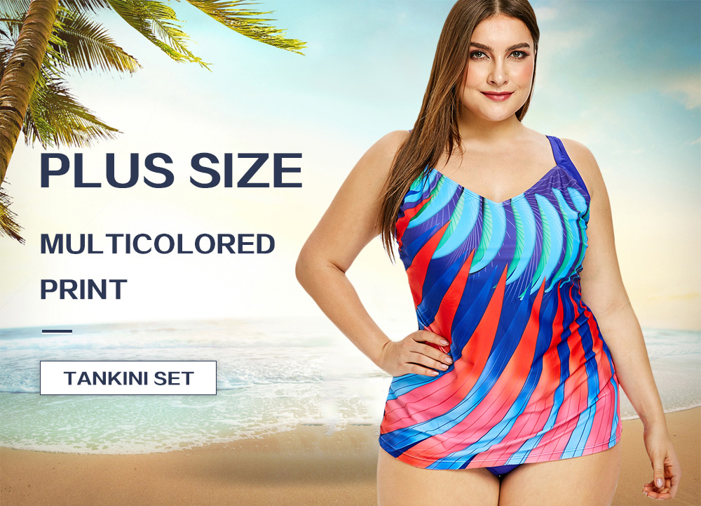 Plus Size Multicolored Print Tankini Set