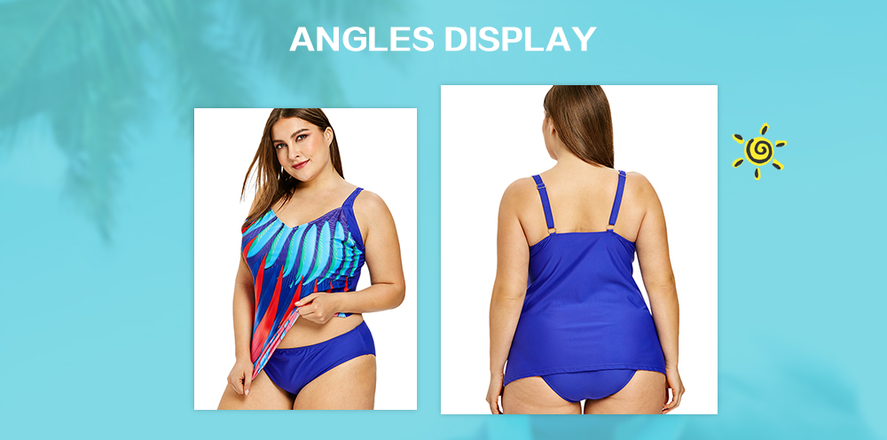 Plus Size Multicolored Print Tankini Set