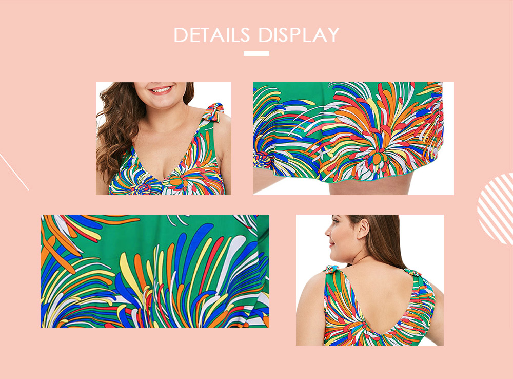 Plus Size Knot Shoulder Strap Printed Swimwear