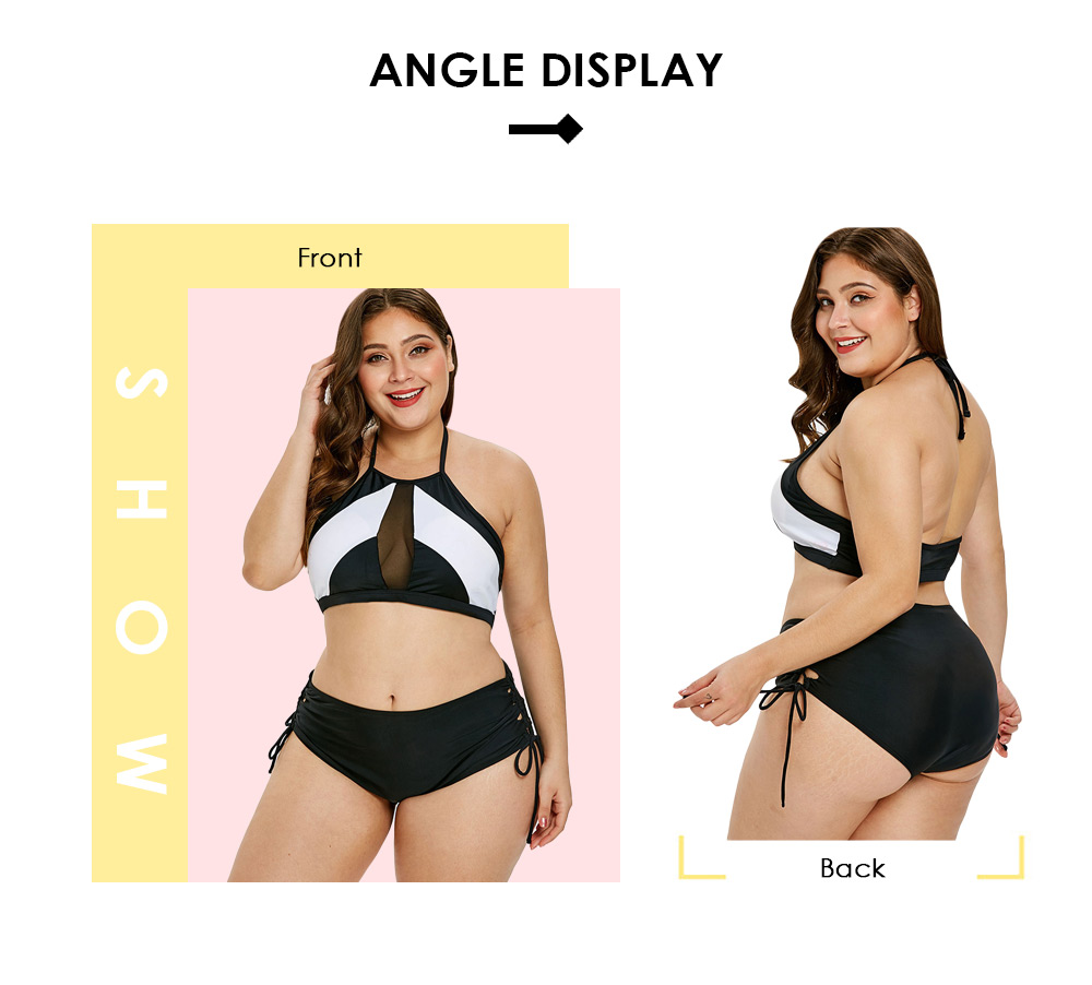 Plus Size Two Tone Lace-up Bikini Set