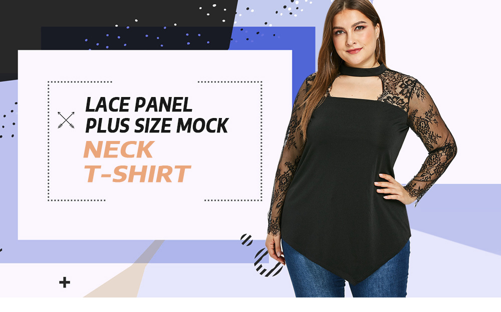 Plus Size Lace Panel Front Cut Out T-shirt