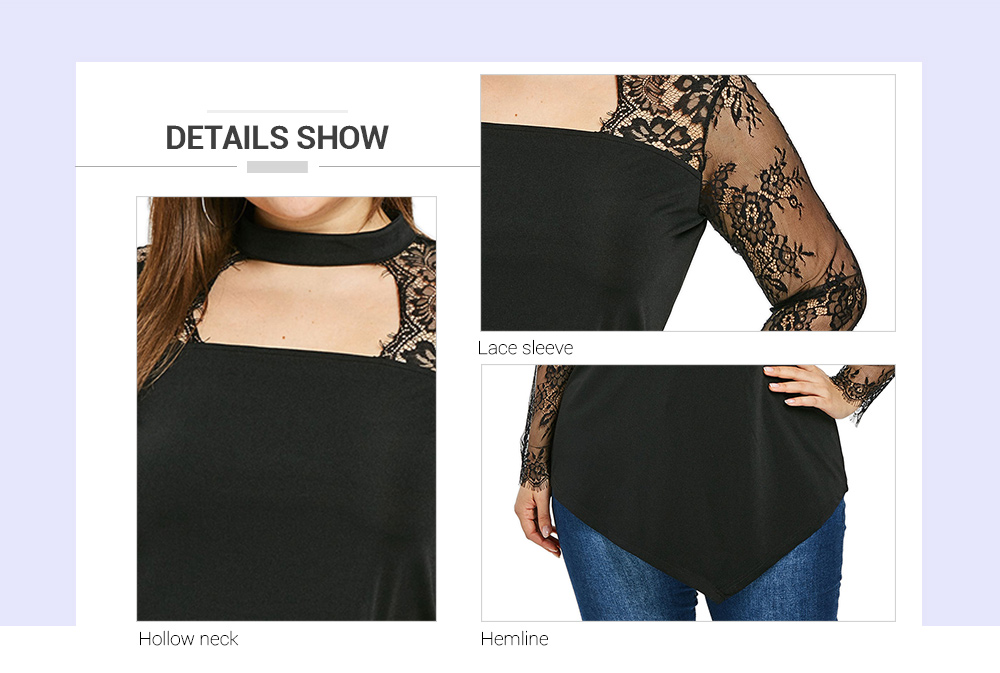 Plus Size Lace Panel Front Cut Out T-shirt