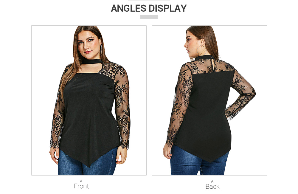 Plus Size Lace Panel Front Cut Out T-shirt