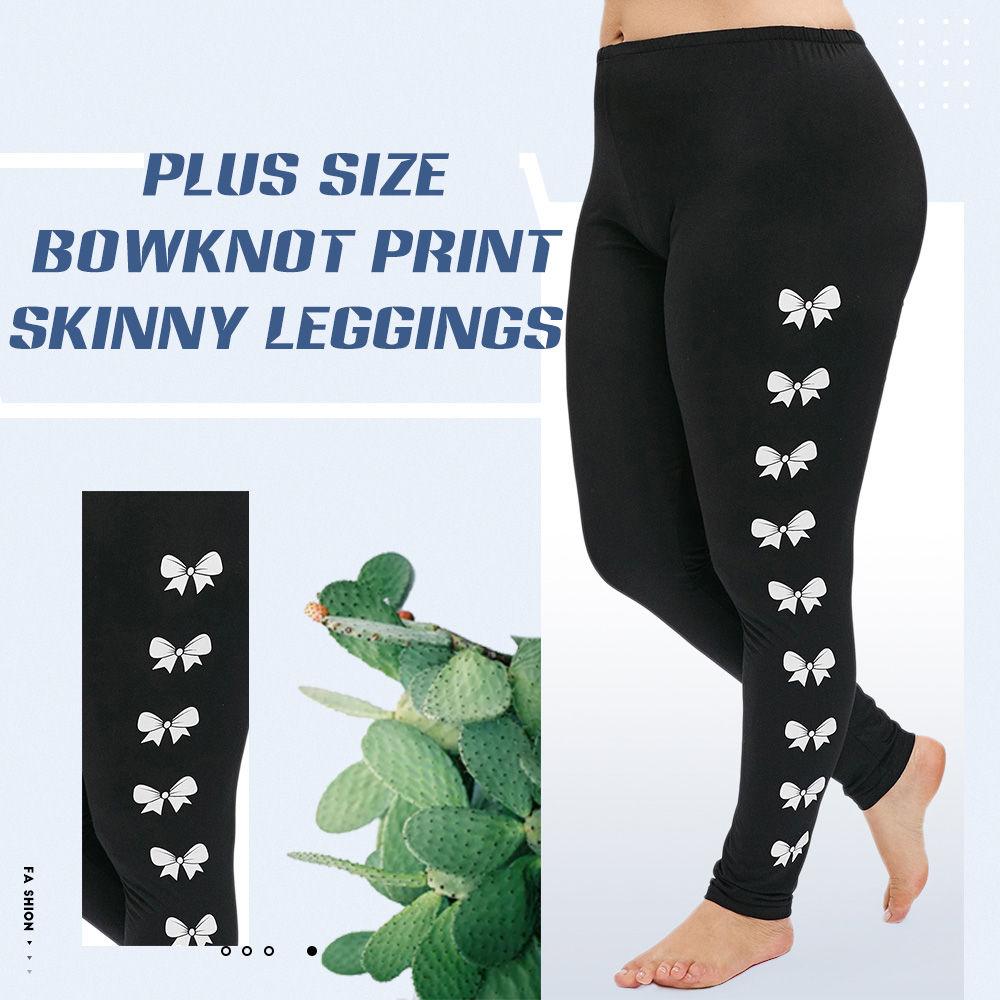 Plus Size Bowknot Print Skinny Leggings