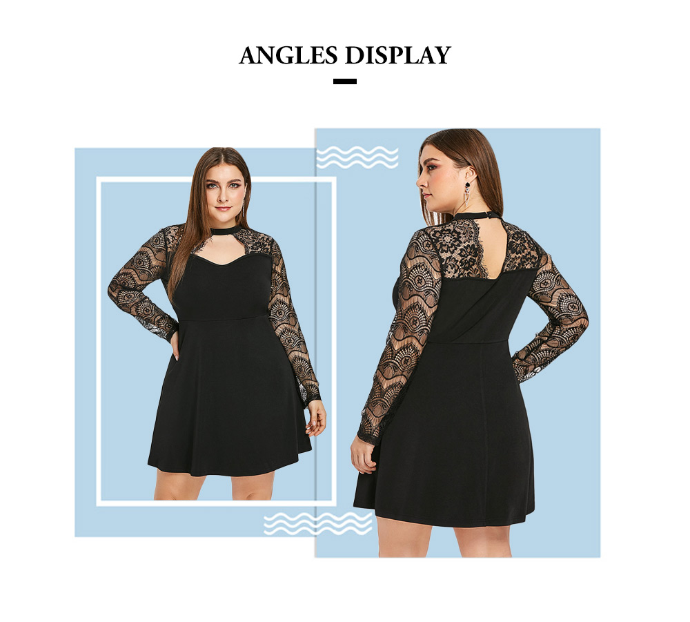 Plus Size Cut Out Lace Sleeve A Line Dress