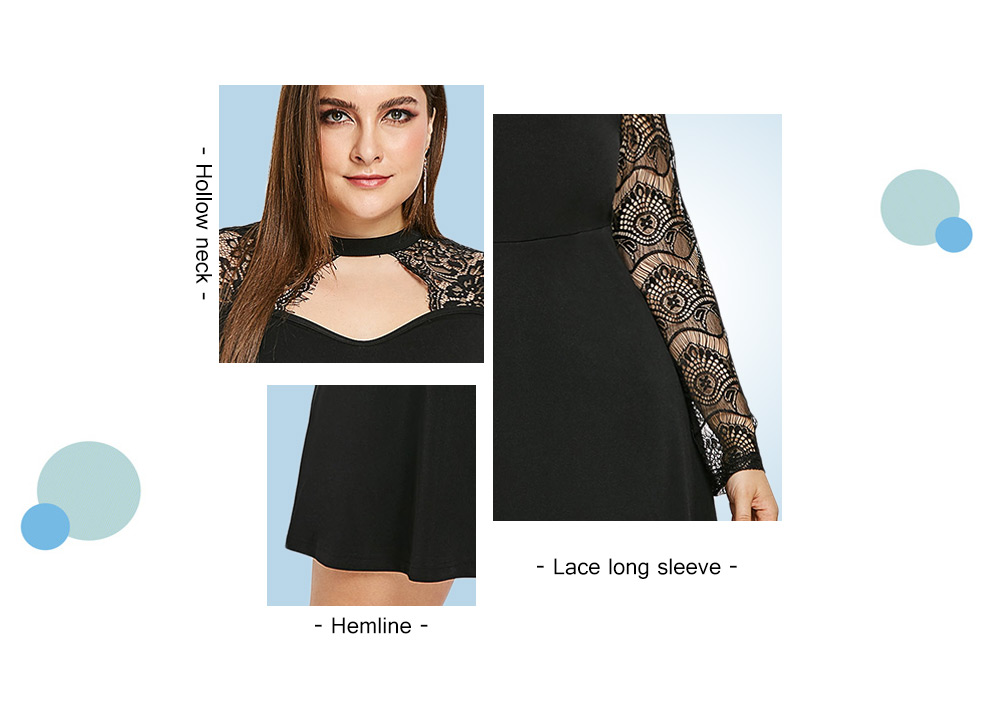 Plus Size Cut Out Lace Sleeve A Line Dress