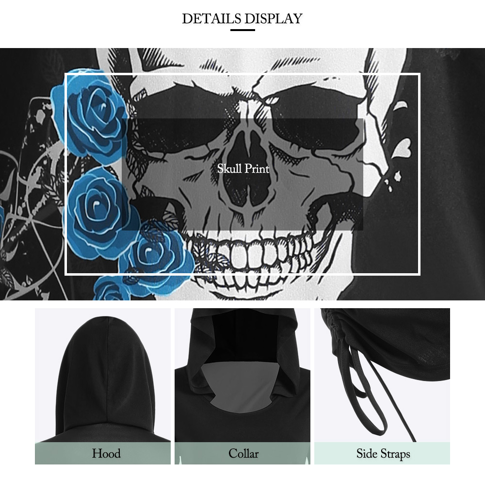 Plus Size Skull Floral Cinched Hoodie