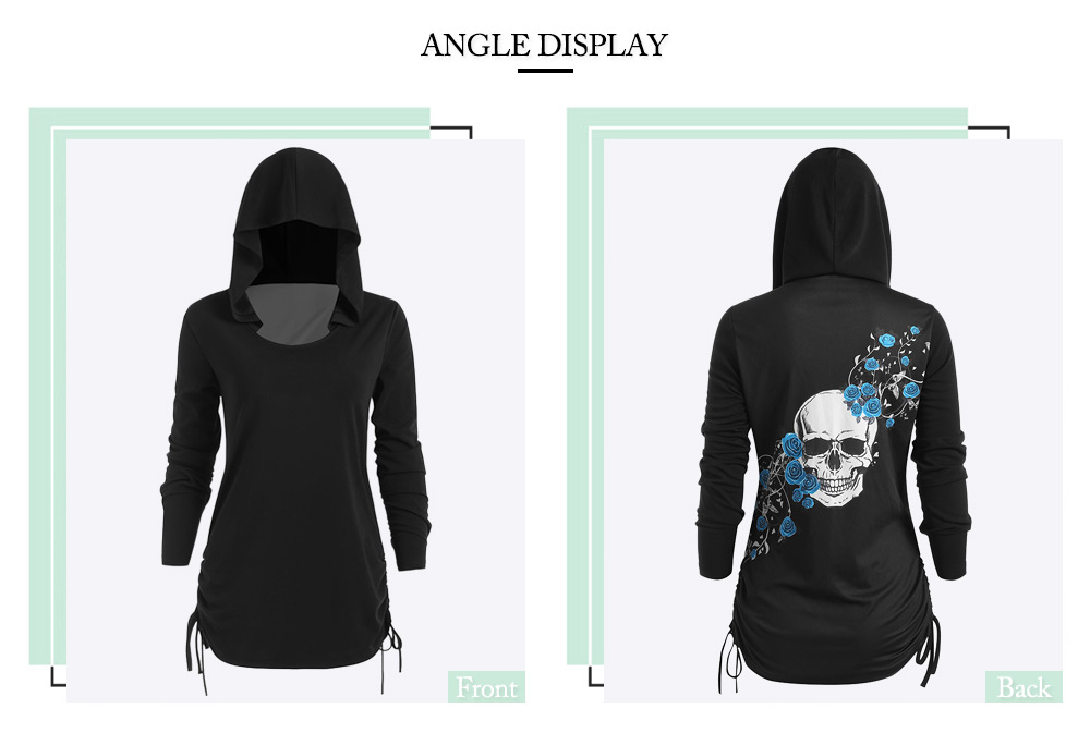 Plus Size Skull Floral Cinched Hoodie