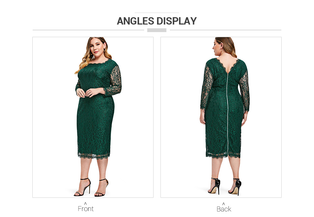 Plus Size Back Zip Lace Knee Length Dress