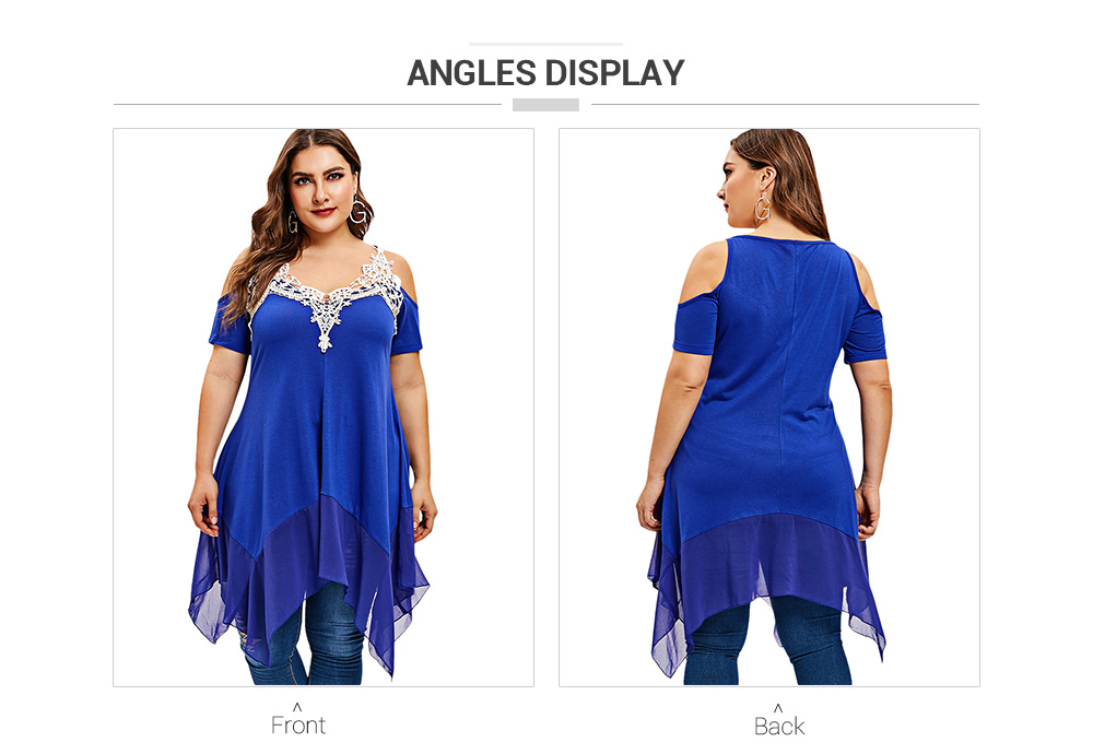 Plus Size Open Shoulder Applique Panel Tunic Tee