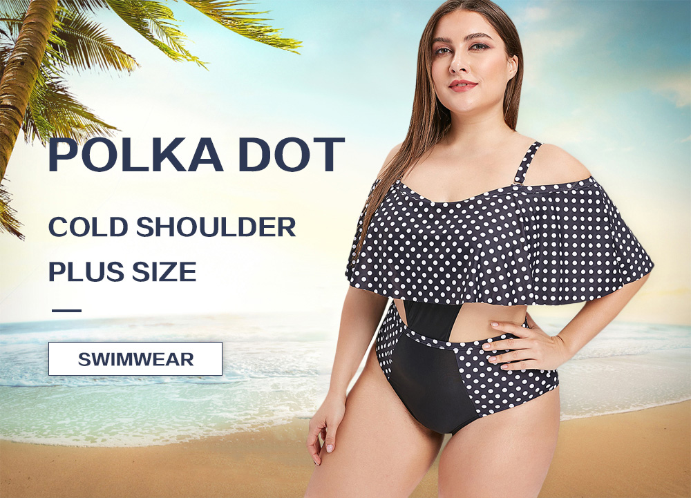 Polka Dot Cold Shoulder Plus Size Swimwear