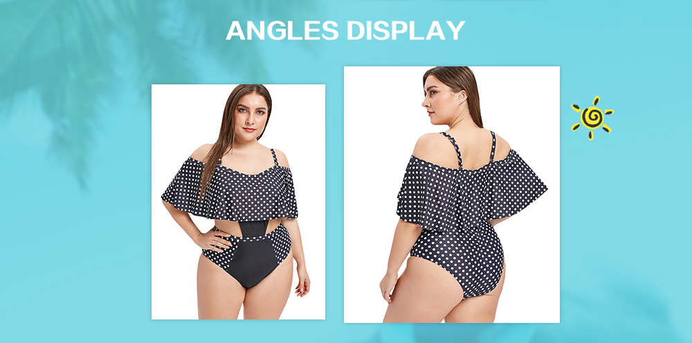 Polka Dot Cold Shoulder Plus Size Swimwear