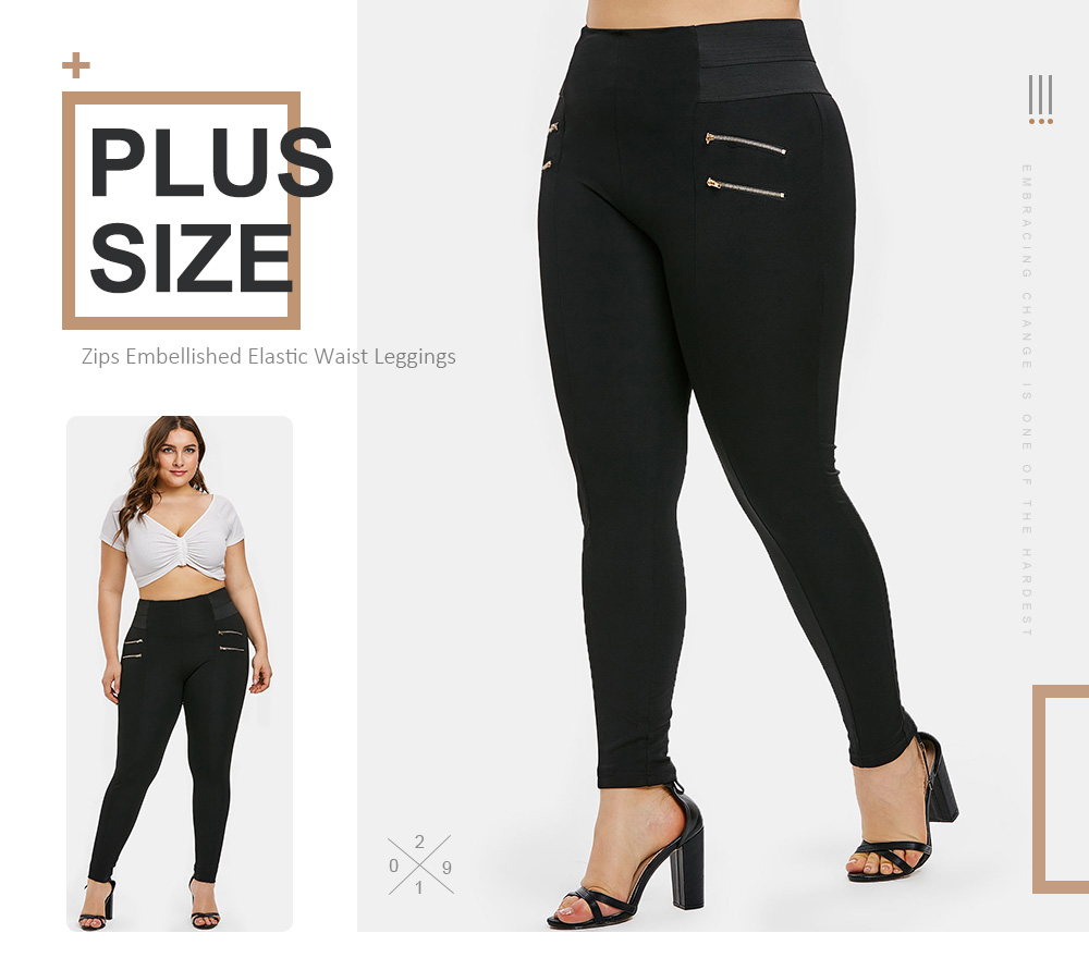 Plus Size Zips Embellished Leggings